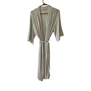 A Pea In The Pod Gray Maternity Robe Size Small Lace Trim w/Attached Tie